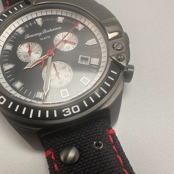 Tommy Bahama Chronograph Watch Black Red Accents 10ATM Stainless Japan Movt - Picture 1 of 4
